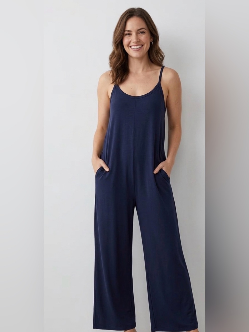 Sincerely Jules Navy Wide-Leg Spaghetti Strap Jumpsuit